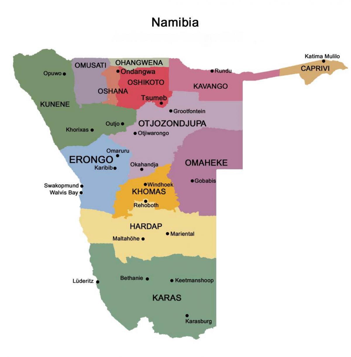 Karte Namībija ar reģioniem