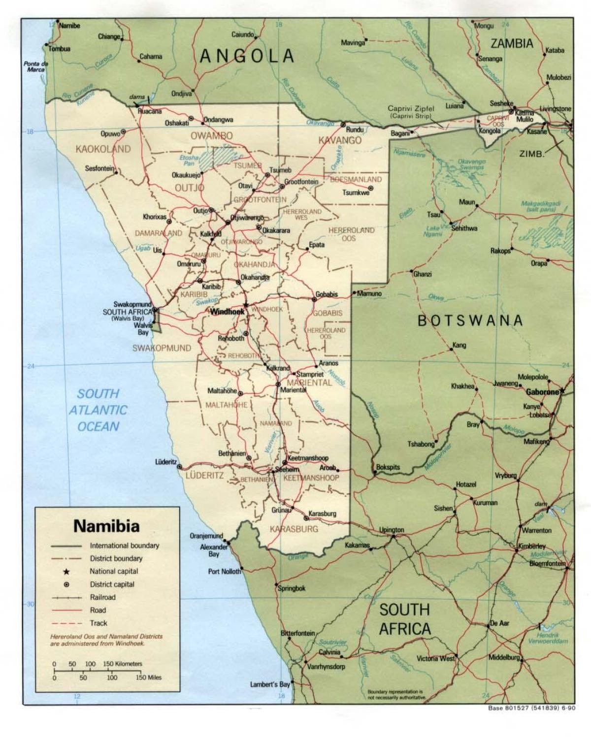 Namībijas karti ar visām pilsētām