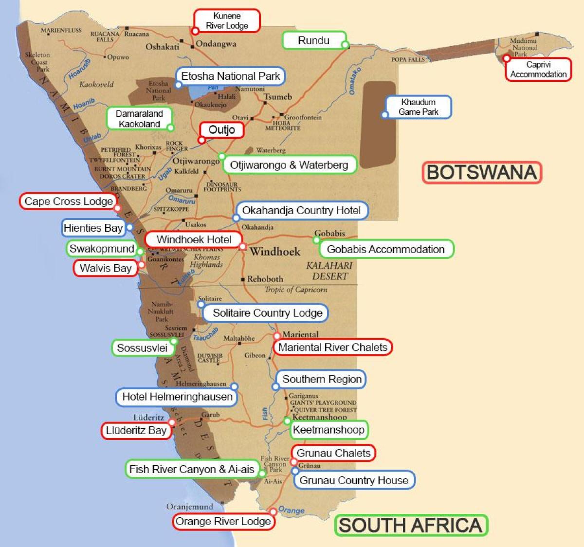 tūrisma vietnēm, Namībija karte