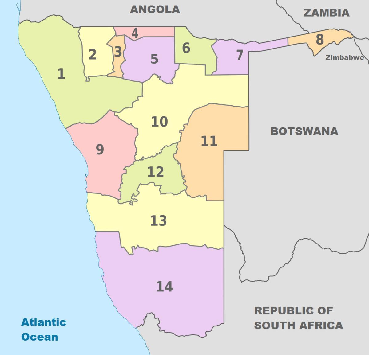 politiskajā kartē, kā Namībijā