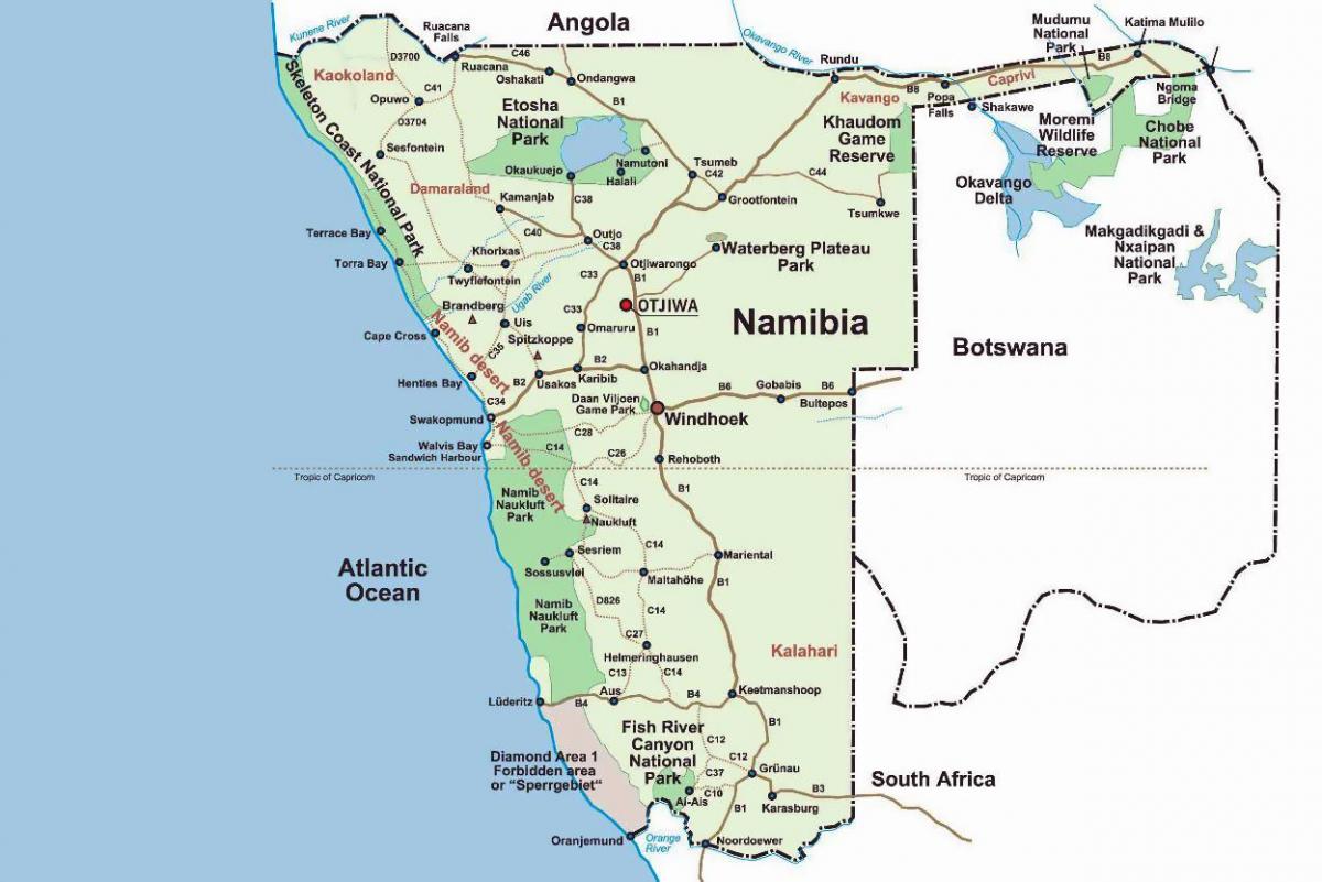 skeleton coast Namībija karte