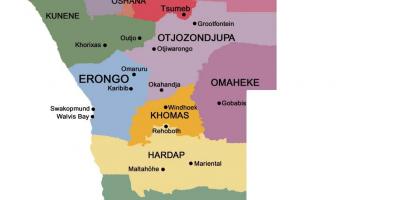 Karte Namībija ar reģioniem